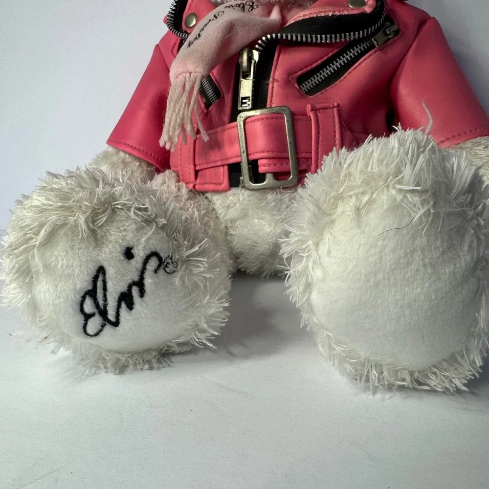 Elvis Presley Graceland Vintage White Teddy Bear Pink Moto Jacket 2004 12inch